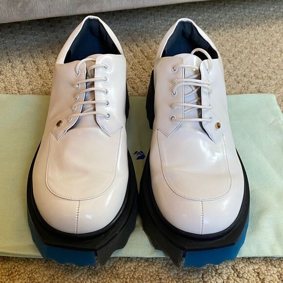 Off-White Glossy White Oxfords with Black Soles - Picture 2 of 5